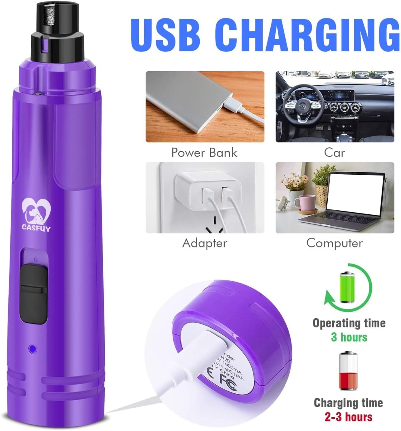 Nevulax Upgraded Dog Nail Grinder with LED Light - 2-Speed Electric Trimmer for Painless Grooming of Small to Large Dogs & Cats (Purple)