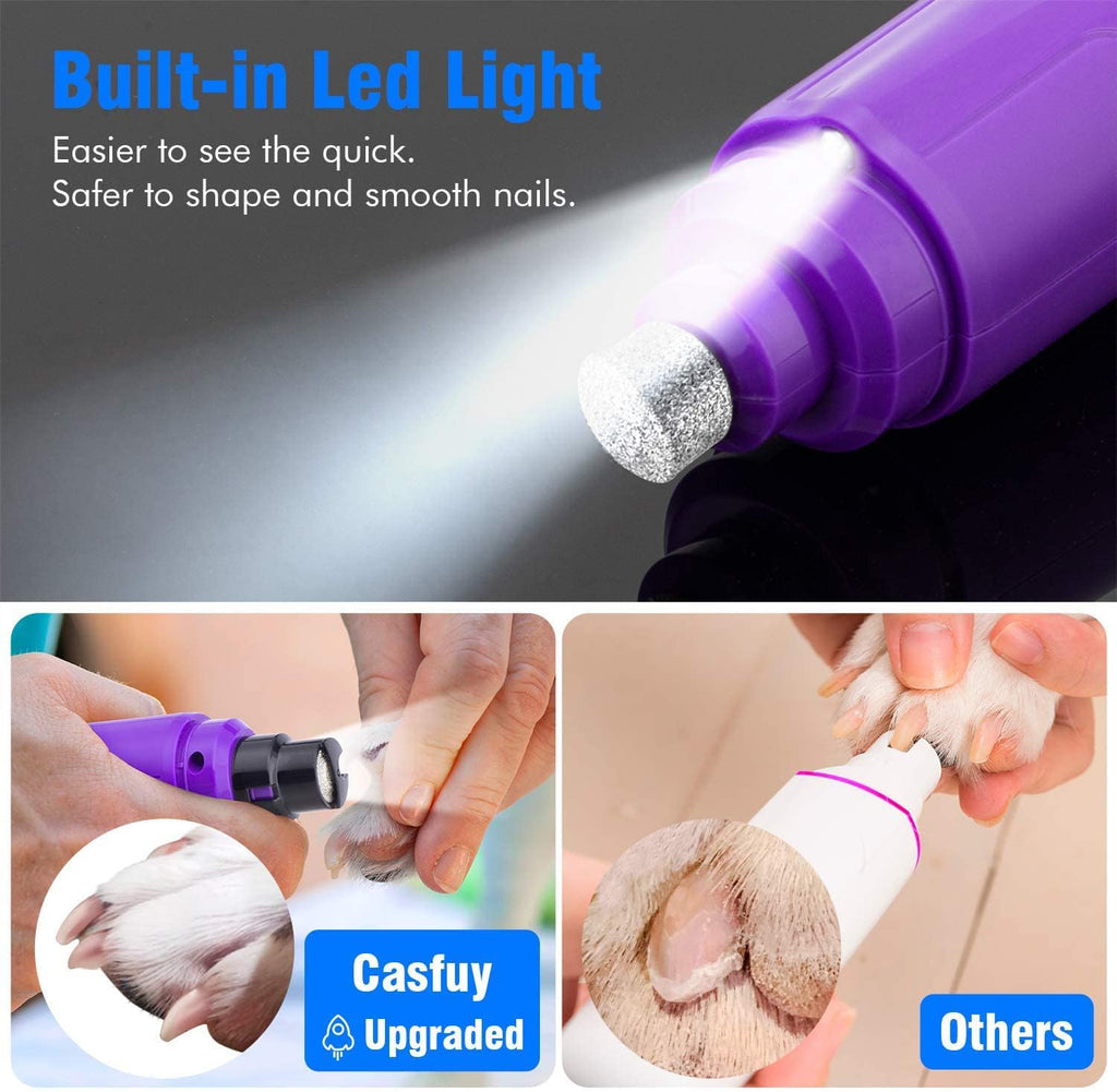 Nevulax Upgraded Dog Nail Grinder with LED Light - 2-Speed Electric Trimmer for Painless Grooming of Small to Large Dogs & Cats (Purple)
