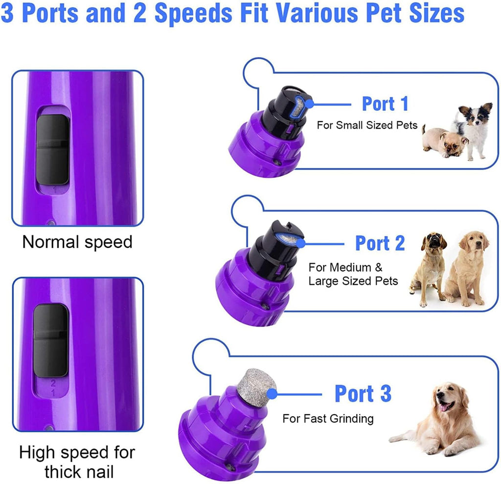 Nevulax Upgraded Dog Nail Grinder with LED Light - 2-Speed Electric Trimmer for Painless Grooming of Small to Large Dogs & Cats (Purple)