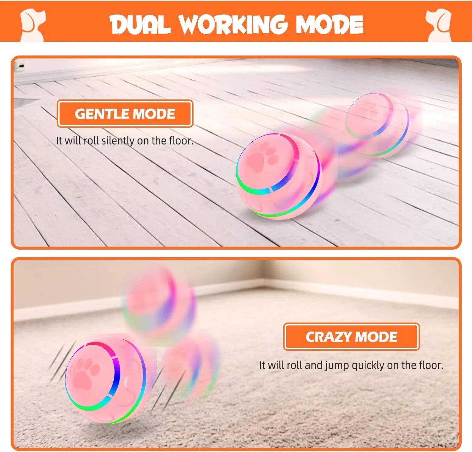 Nevulax -Durable Interactive LED Dog Ball - USB Rechargeable Automatic Rolling Toy for All Breeds - Perfect for Small, Medium & Large Dogs - Fun Pink Design